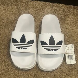 Adidas Adilette light White Slides with Black Trefoil Logo
